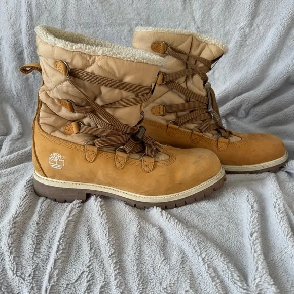 Timberland Sherpa Lined Lace Up Tan Winter Boots Men’s Size 10
