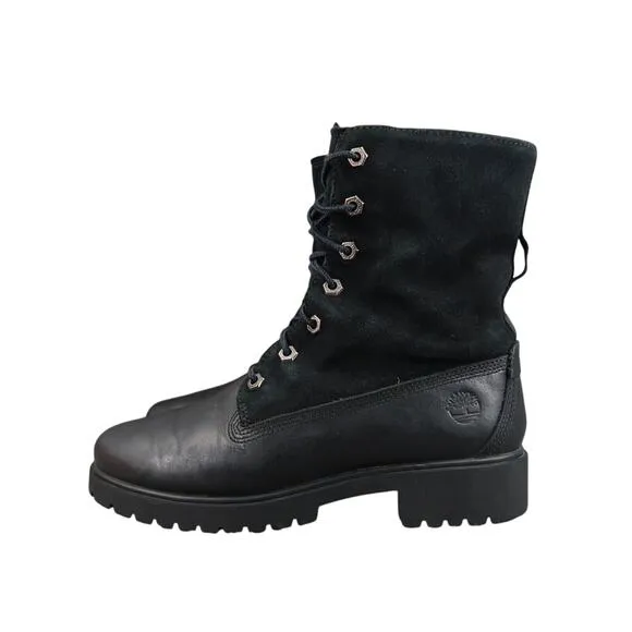 Timberland Shoes Womens 7 Boots Combat Fashion Jayne Teddy Fleece Foldover Black