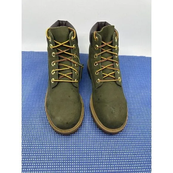 Timberland Waterproof Kids Boys Size 4.5 Olive Green Suede Ankle Boots Primaloft