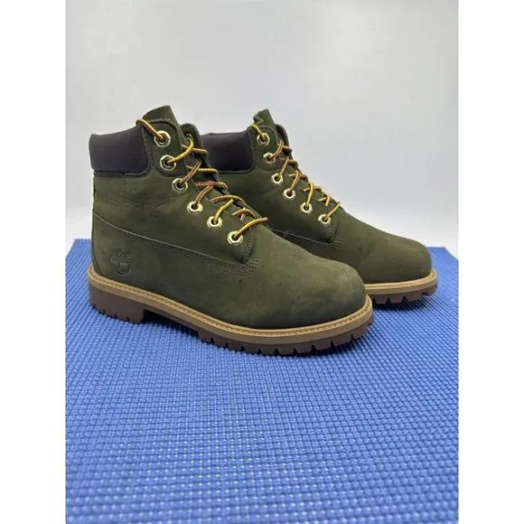 Timberland Waterproof Kids Boys Size 4.5 Olive Green Suede Ankle Boots Primaloft