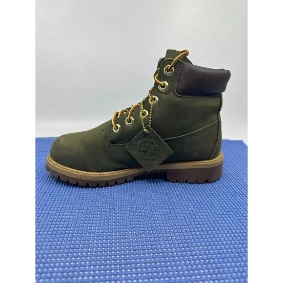 Timberland Waterproof Kids Boys Size 4.5 Olive Green Suede Ankle Boots Primaloft