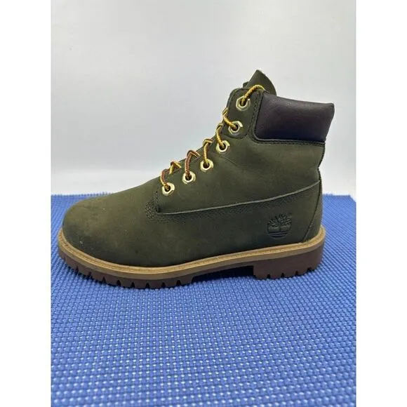 Timberland Waterproof Kids Boys Size 4.5 Olive Green Suede Ankle Boots Primaloft