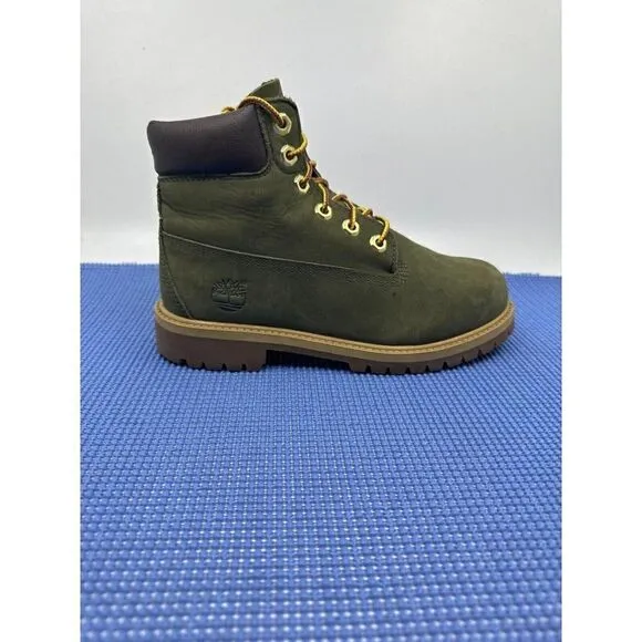 Timberland Waterproof Kids Boys Size 4.5 Olive Green Suede Ankle Boots Primaloft