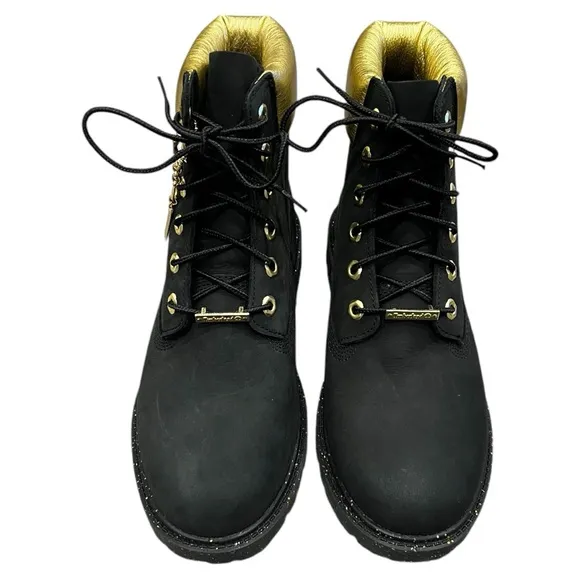TIMBERLAND Women’s 6” Heritage Premium Hiking Boots black gold metallic panel 9