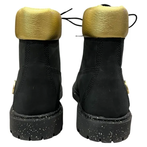 TIMBERLAND Women’s 6” Heritage Premium Hiking Boots black gold metallic panel 9