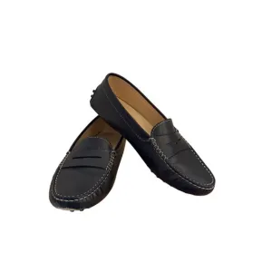 Tods Womens Black Leather Driving Loafers Size 36.5 EU With Rubber Sole Detailin