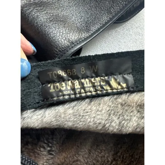 TOE WARMERS CANADA BLACK Leather FUR LINED Zip up Winter BOOTS T08668 WOMEN 8W