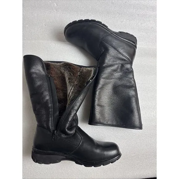 TOE WARMERS CANADA BLACK Leather FUR LINED Zip up Winter BOOTS T08668 WOMEN 8W