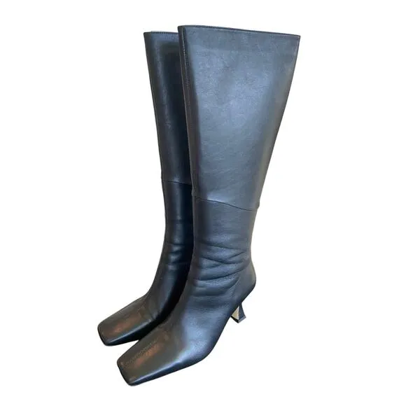 Tony Bianco Fantasy Boots Leather Knee High Square Toe Classy Blck Venice Sz 9.5