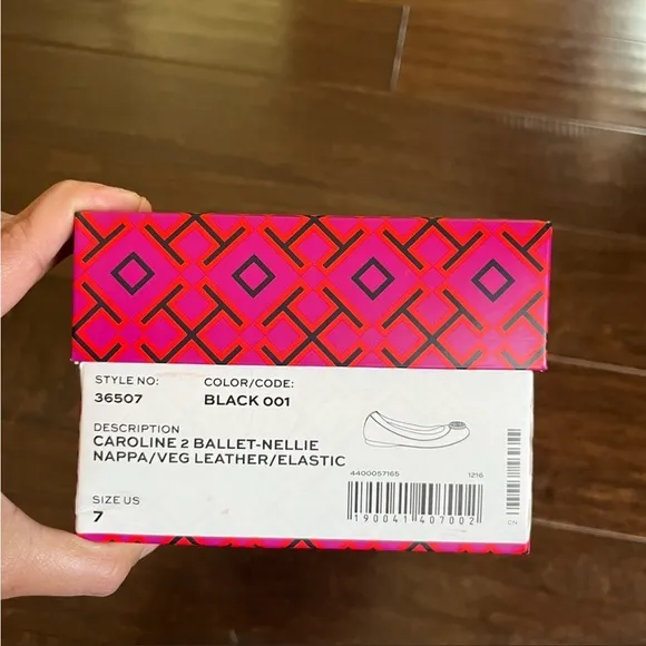 Tory Burch Black Leather Gold Logo Ballet Flat Shoes