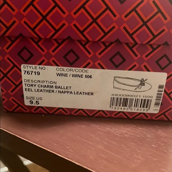 Tory Burch Charm Ballet Wine Patent Eel Leather Flats