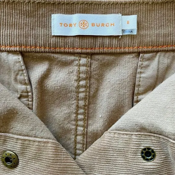 Tory Burch Lucitano Tan Corduroy Mini Skirt‎ Size 8 Snap Button Front