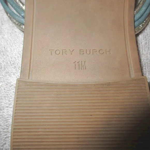 Tory Burch Mignon Miller Leather Sandals Size 11 Metallic Cloud Thong Flip Flop