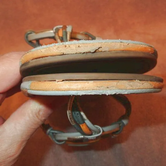 Tory Burch Mignon Miller Leather Sandals Size 11 Metallic Cloud Thong Flip Flop