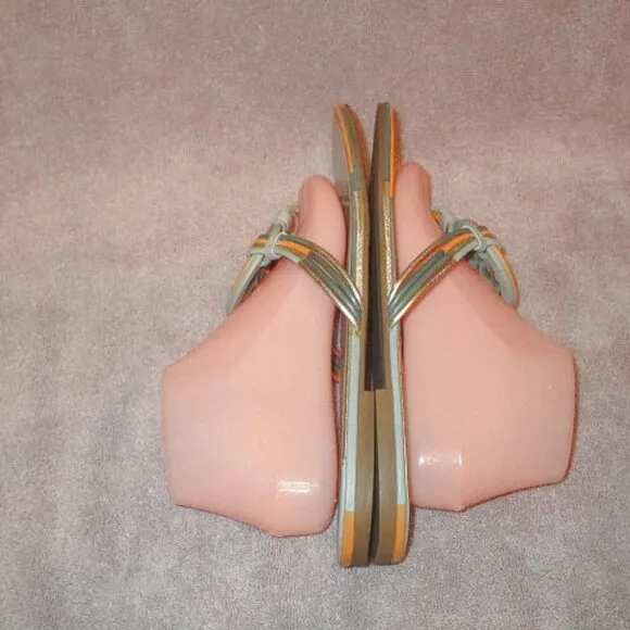 Tory Burch Mignon Miller Leather Sandals Size 11 Metallic Cloud Thong Flip Flop