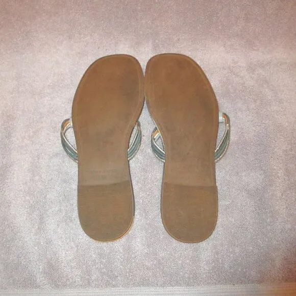 Tory Burch Mignon Miller Leather Sandals Size 11 Metallic Cloud Thong Flip Flop