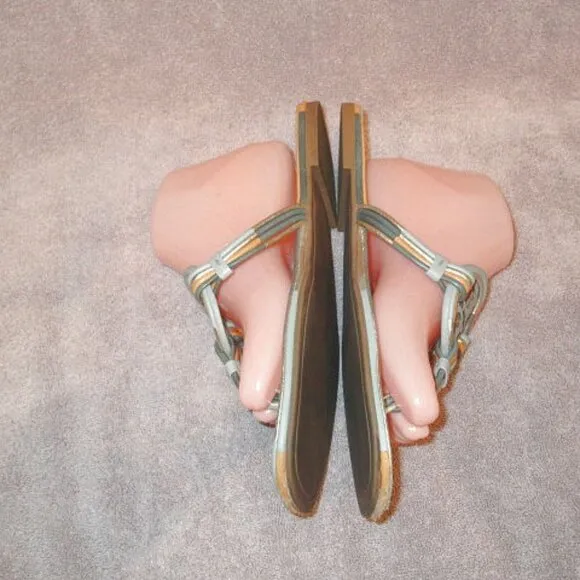 Tory Burch Mignon Miller Leather Sandals Size 11 Metallic Cloud Thong Flip Flop