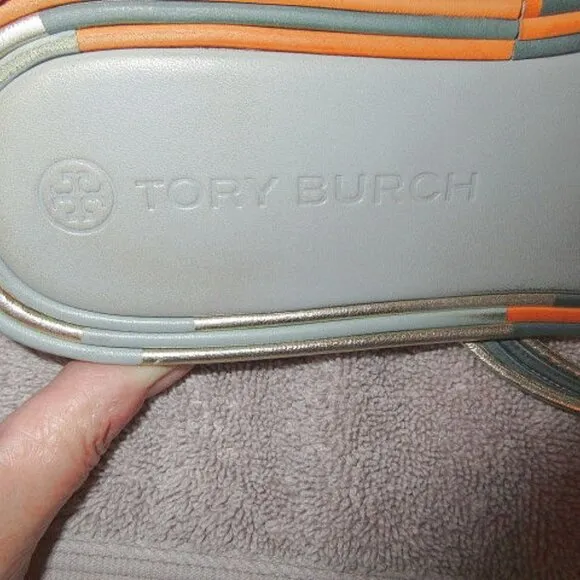 Tory Burch Mignon Miller Leather Sandals Size 11 Metallic Cloud Thong Flip Flop