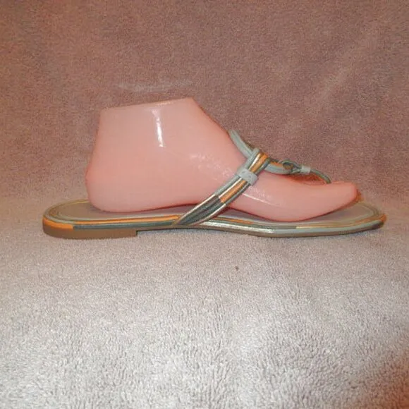 Tory Burch Mignon Miller Leather Sandals Size 11 Metallic Cloud Thong Flip Flop