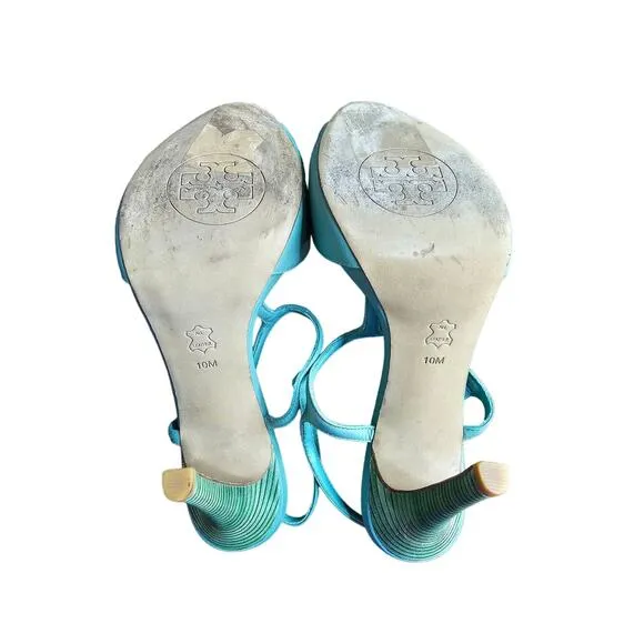 TORY BURCH Mint Green Leather Heeled Sandals size 10M