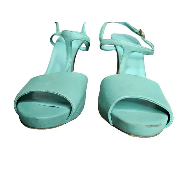 TORY BURCH Mint Green Leather Heeled Sandals size 10M