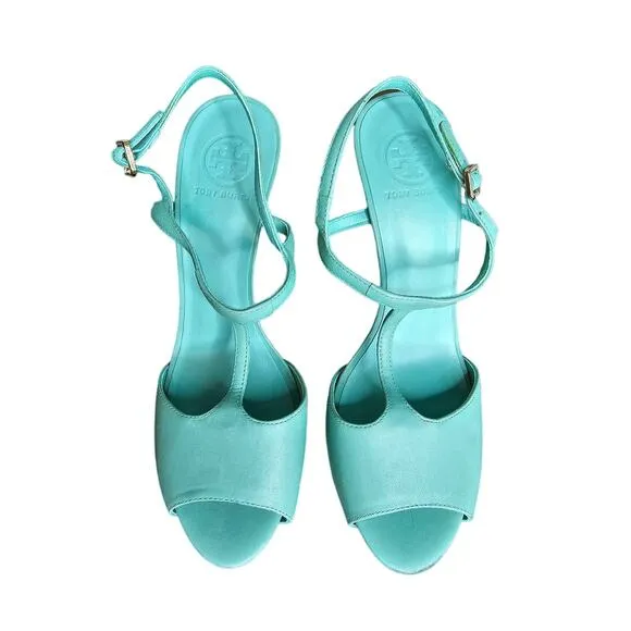 TORY BURCH Mint Green Leather Heeled Sandals size 10M