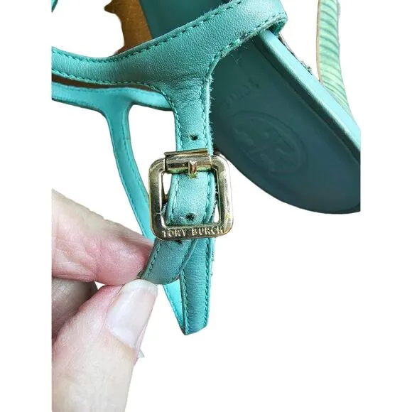 TORY BURCH Mint Green Leather Heeled Sandals size 10M