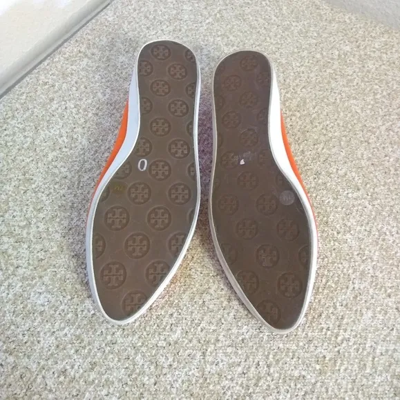 Tory Burch Orange Canvas Gold Leather Flat