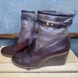 Tory Burch Primrose Leather Wedge Boots