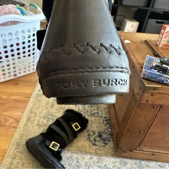 Tory Burch Size 6.5 Jaden Rabbit Fur Suede Leather Boots Black