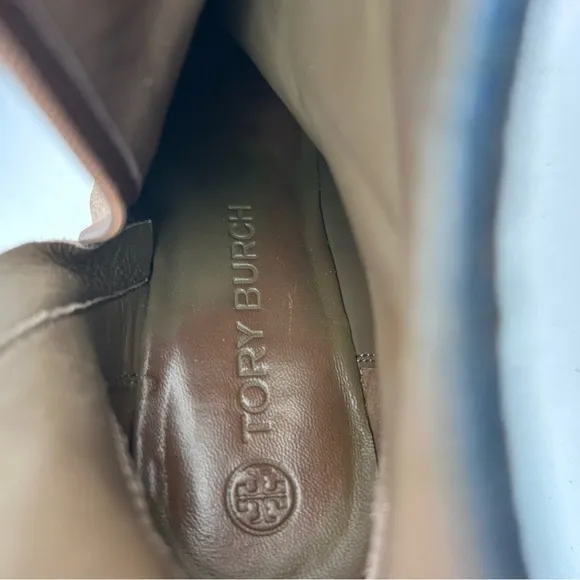 TORY BURCH Suede Logo Lug Sole Wedge Boot Brown Size 8.5