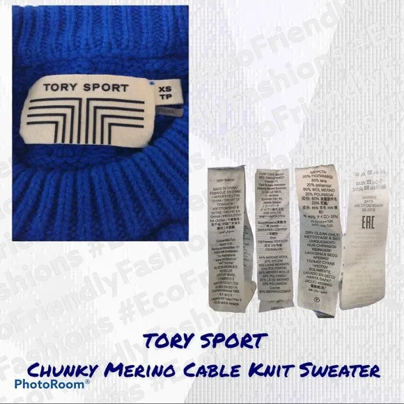 TORY SPORT Chunky Merino Cable Knit Sweater Blue