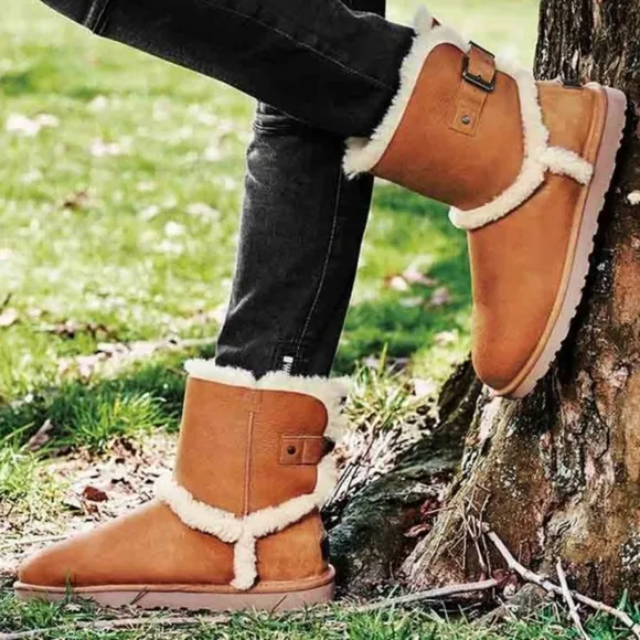 UGG AIREHART CHESTNUT SHEEPSKIN BUCKLE BOOTS 10