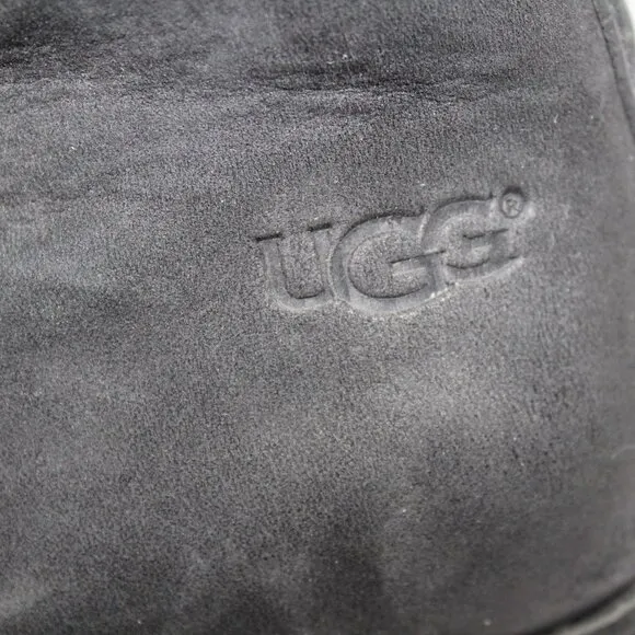 UGG Australia Boots Lynne’s Black Leather Fur Cuffed Boots Wood Heels Sz 6 3207