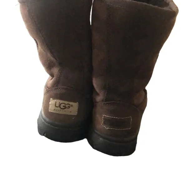 Ugg Australia Brown Suede/Leather Ultimate Short Sheepskin Boots Sz 5 F19009F