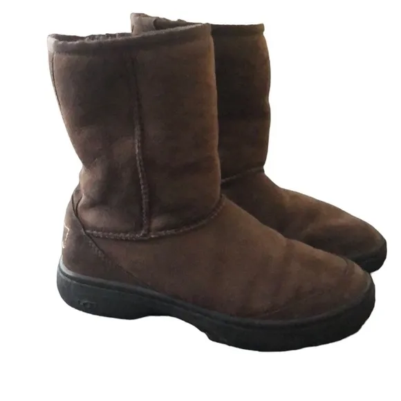 Ugg Australia Brown Suede/Leather Ultimate Short Sheepskin Boots Sz 5 F19009F