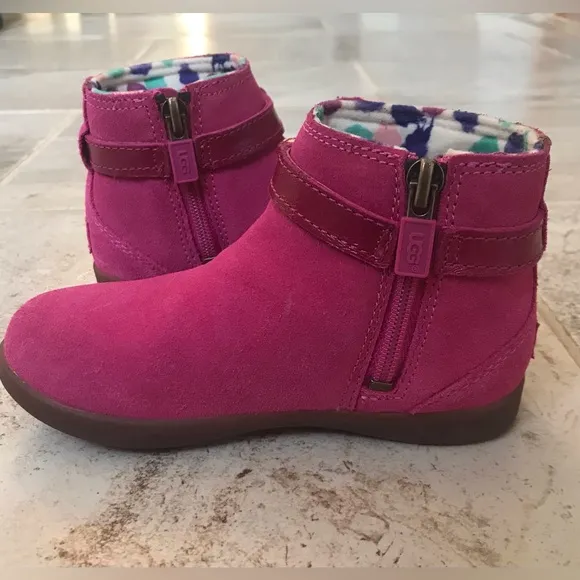 UGG Australia Libbie 1005151T Raspberry Suede, Bow Ankle Boots, Toddler Size 9.5