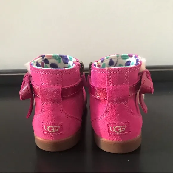 UGG Australia Libbie 1005151T Raspberry Suede, Bow Ankle Boots, Toddler Size 9.5