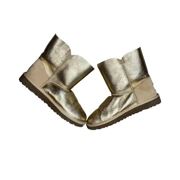 UGG Bailey Button Metallic Gold Boots Women's Size 5