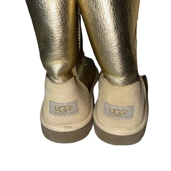 UGG Bailey Button Metallic Gold Boots Women's Size 5