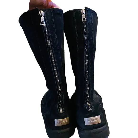 UGG Black Genuine Sheep Skin Back Zip Boots  9