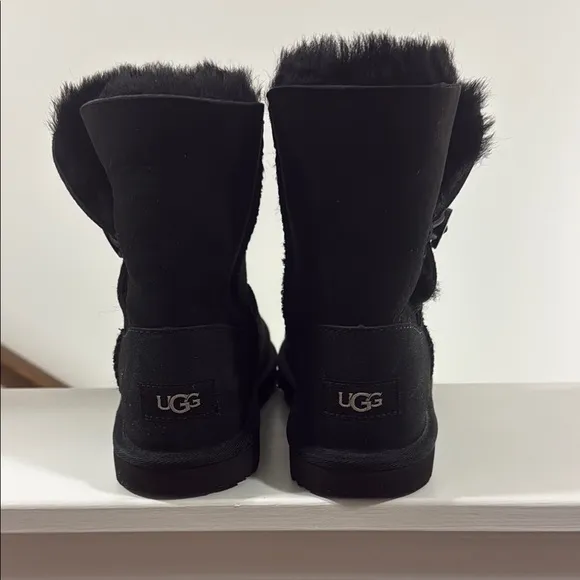 UGG Black Mid-Calf Suede Boots with Fur Lining