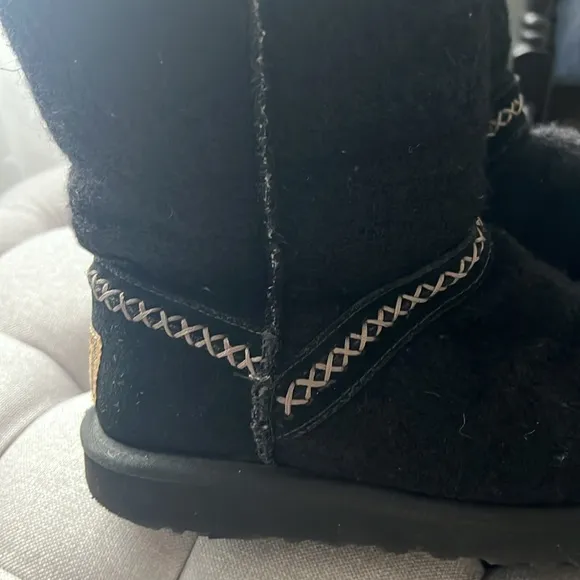 UGG Black Wool Tall Boots with Pom-Poms