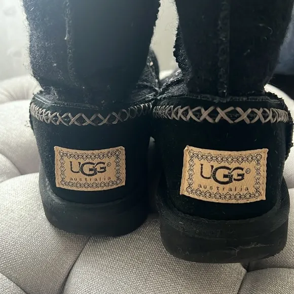 UGG Black Wool Tall Boots with Pom-Poms