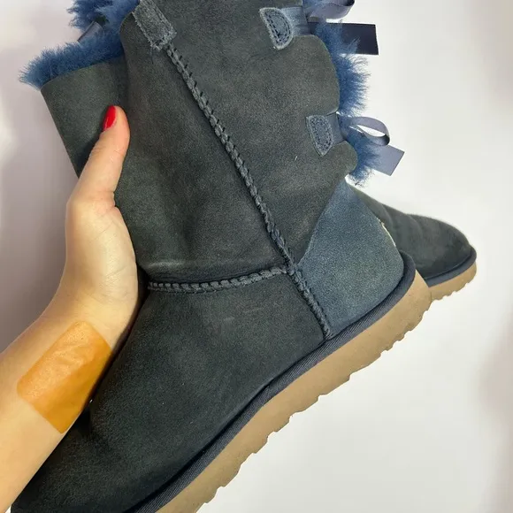 UGG Blue Suede Bow Shearling Boots