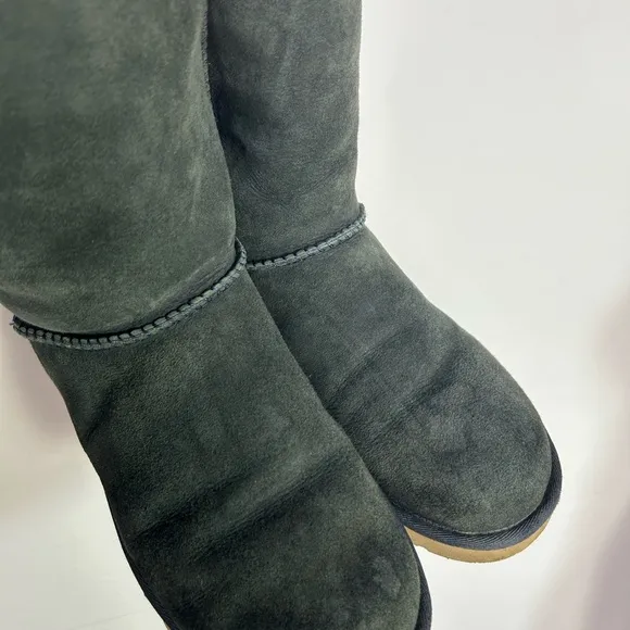 UGG Blue Suede Bow Shearling Boots