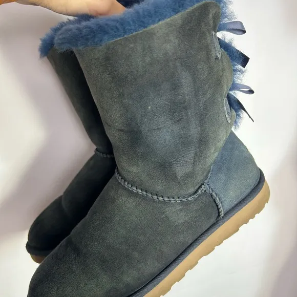 UGG Blue Suede Bow Shearling Boots