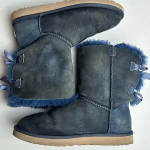UGG Blue Suede Bow Shearling Boots