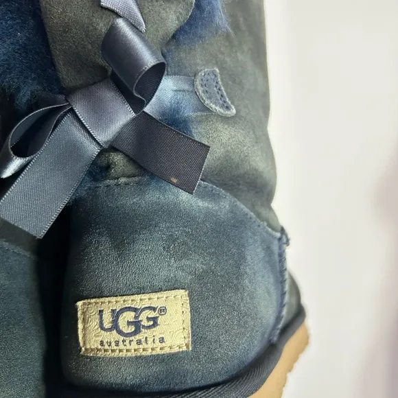 UGG Blue Suede Bow Shearling Boots