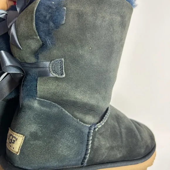 UGG Blue Suede Bow Shearling Boots